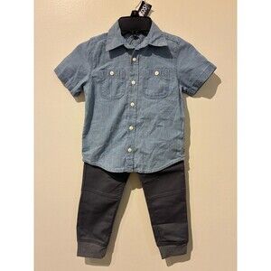 NWT OshKosh B'Gosh Blue Button Up Shirt Cat & Jack Gray Pants Outfit - 4T‎